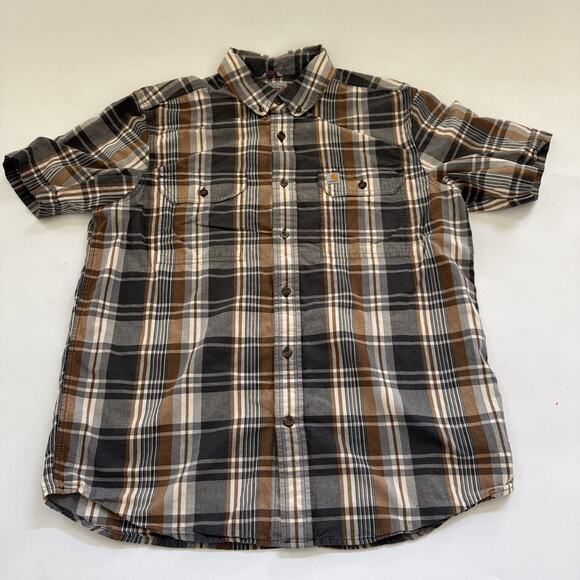 Vintage Carhartt Relaxed Fit Short Sleeve Plaid Shirt Size Large Workwear Skater - Picture 1 of 8
